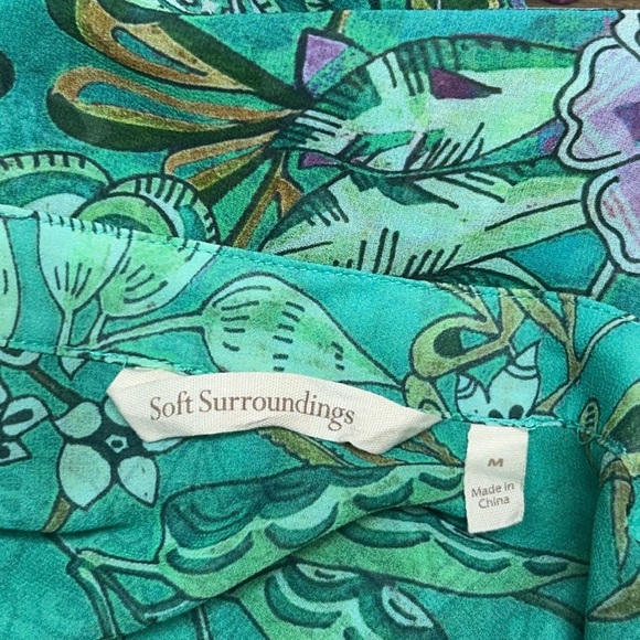 SOFT SURROUNDINGS Luau Garden Shirt Sheer Blouse w Tank Top Green Floral Medium - Picture 9 of 10
